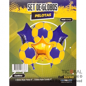 SET DE GLOBOS METALIZADO PELOTA FUTBOL BOCA 6 UNIDADES X 1